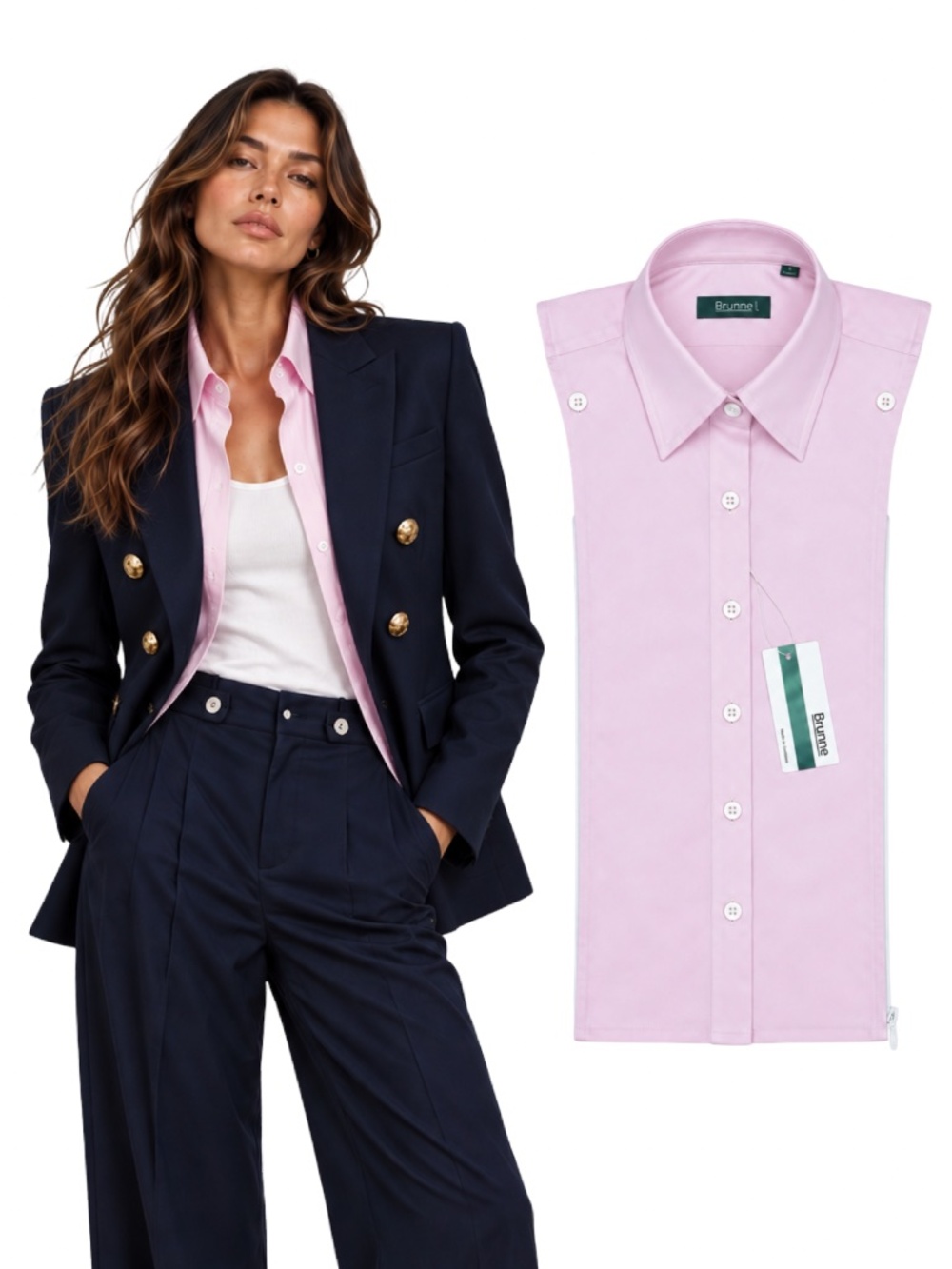 BRUNNE Button Down Shirt Dickey Compatible with Veronica Beard Blazer Sz 00-14